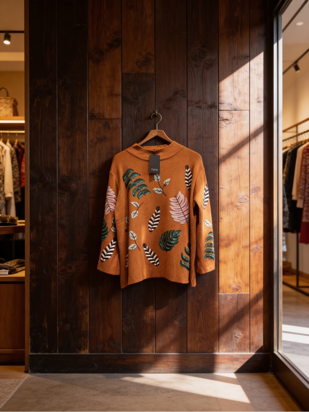 Fate | Women’s Boho Style Orange Leaf Pattern Sweater w/ Wide Sleeves | L | NWT - Picture 2 of 9